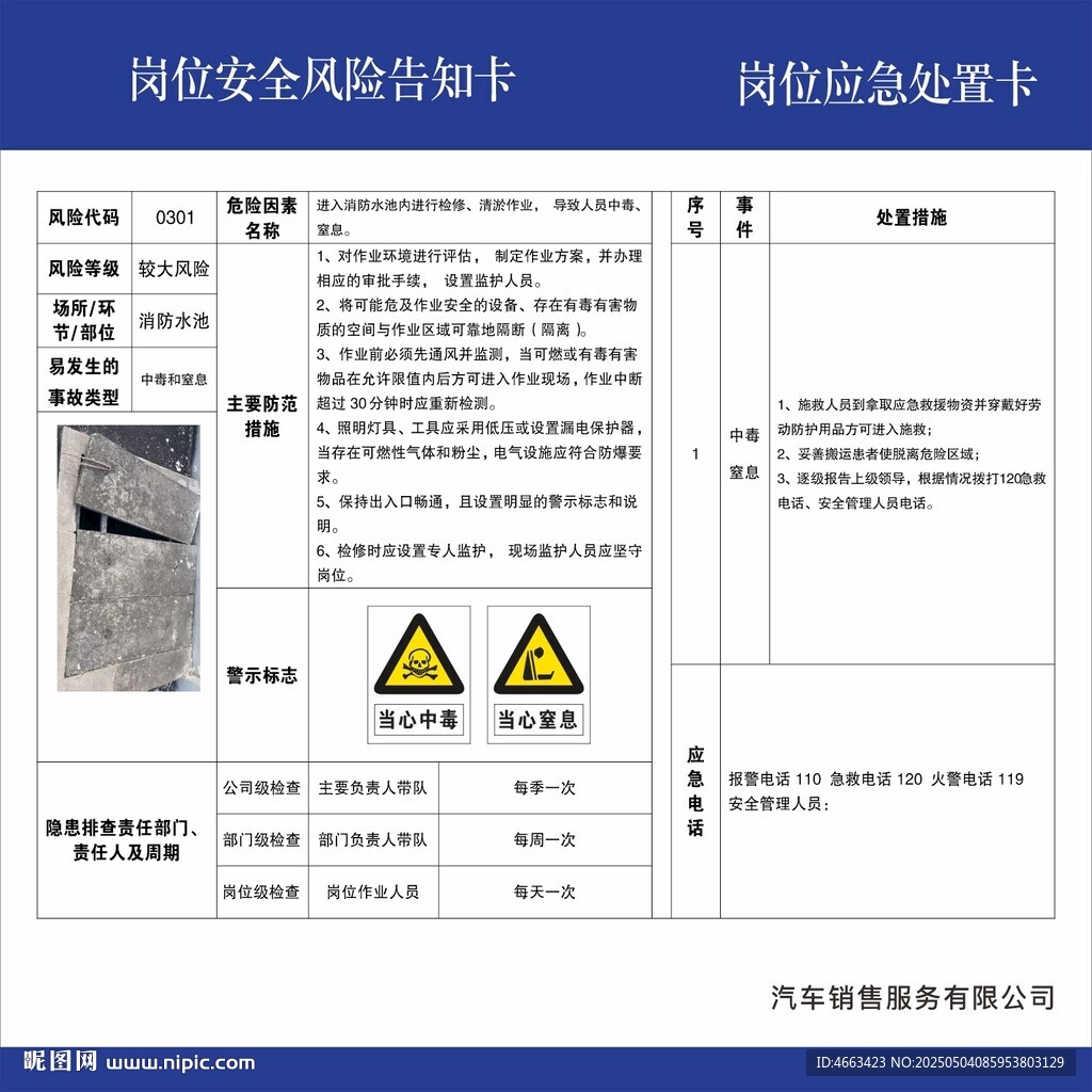 4S店车间风险告知卡