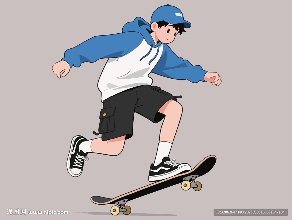 滑板男孩插画