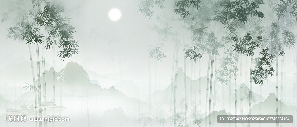 新中式水墨国画竹子背景墙
