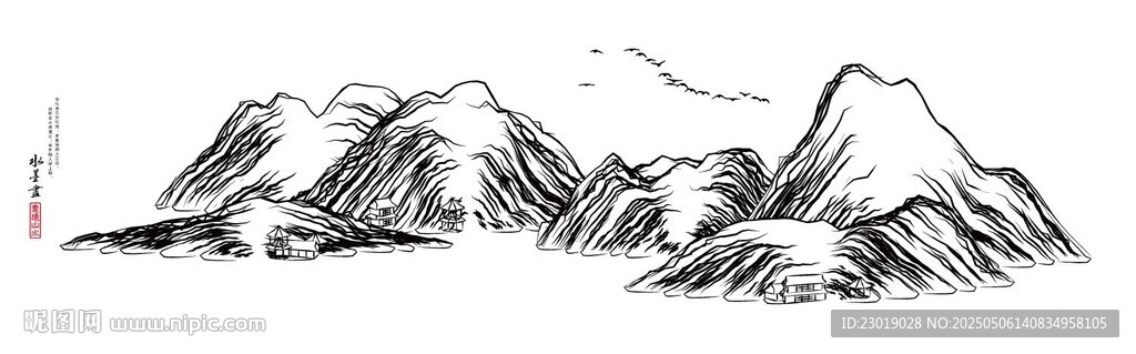 水墨风山峦简笔画