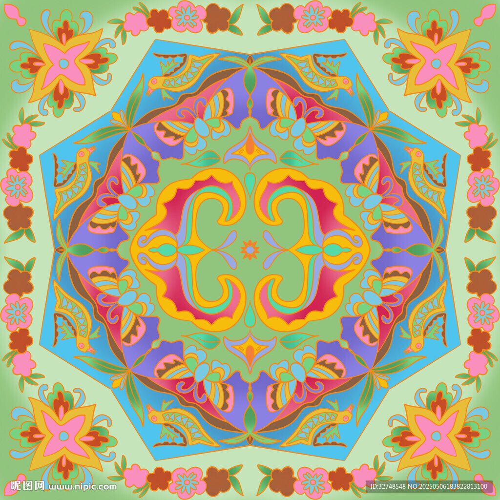 丝巾海报丝巾手绘插画 图案花纹