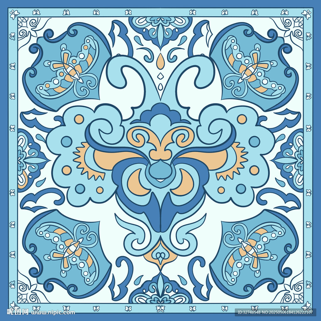 丝巾海报丝巾手绘插画 图案花纹