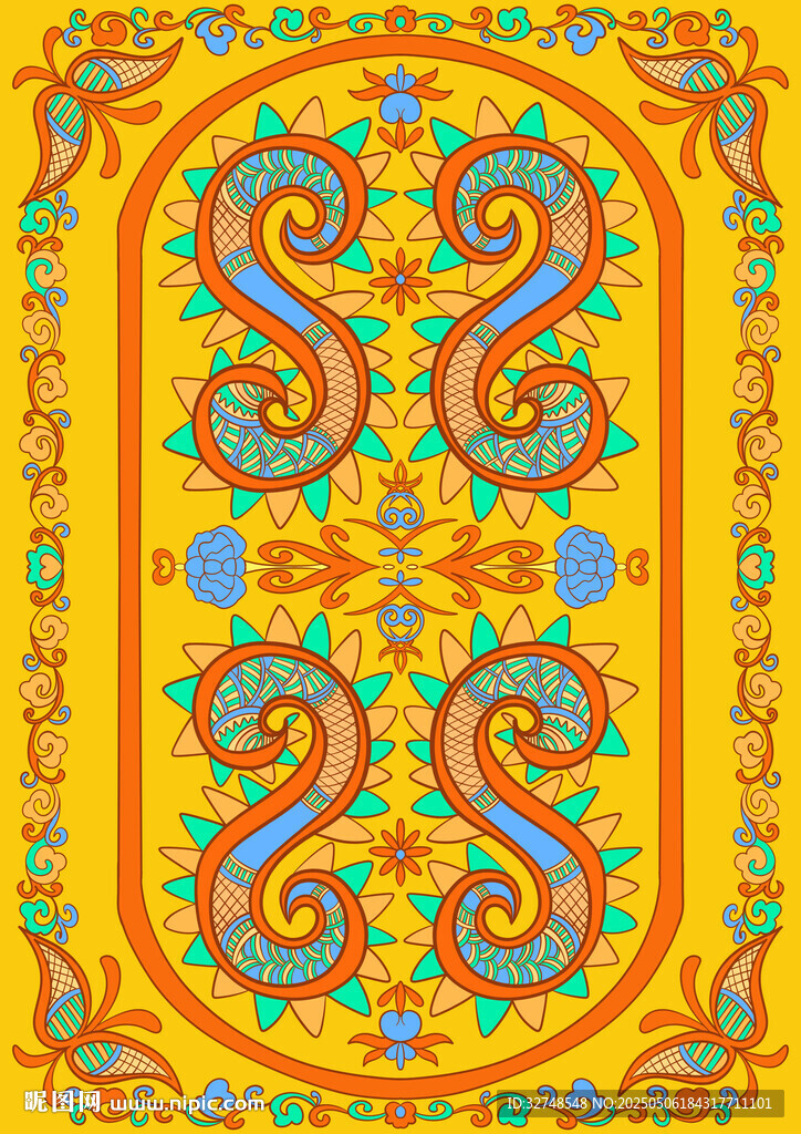 丝巾海报丝巾手绘插画 图案花纹