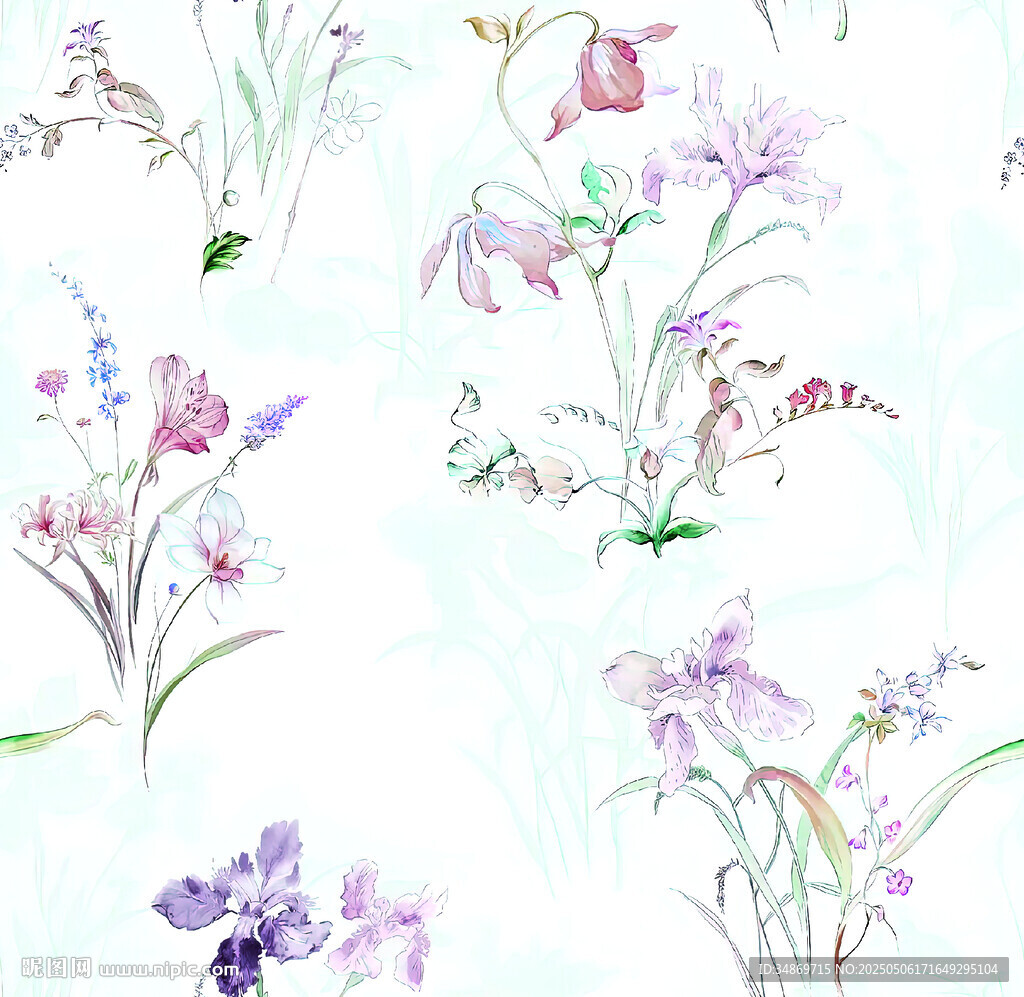 数码印花水彩花卉图