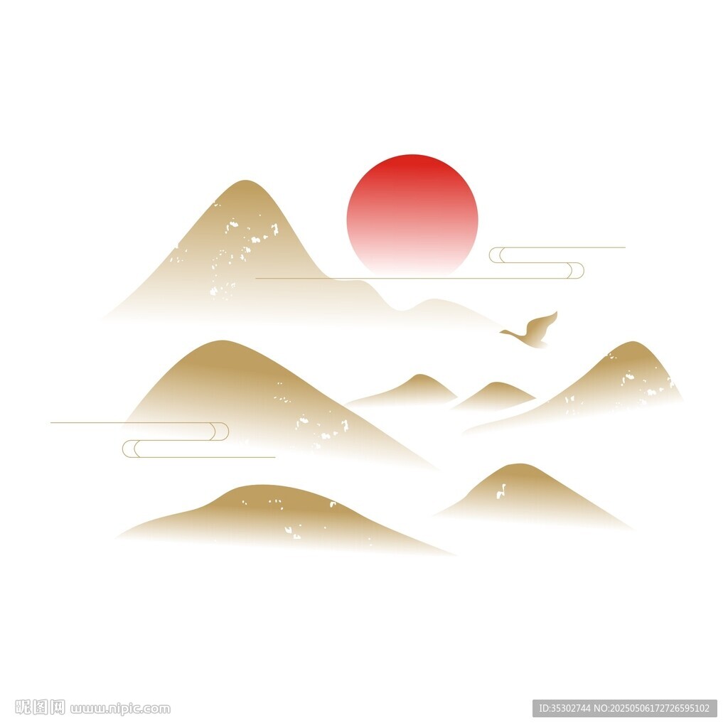 中国风中式水墨群山飞鸟云纹