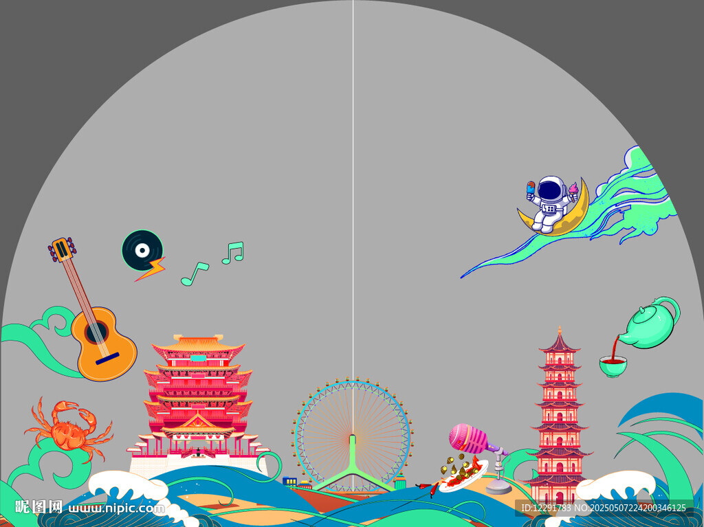 南昌城市国潮风插画玻璃贴