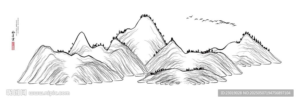 手绘山脉风景图