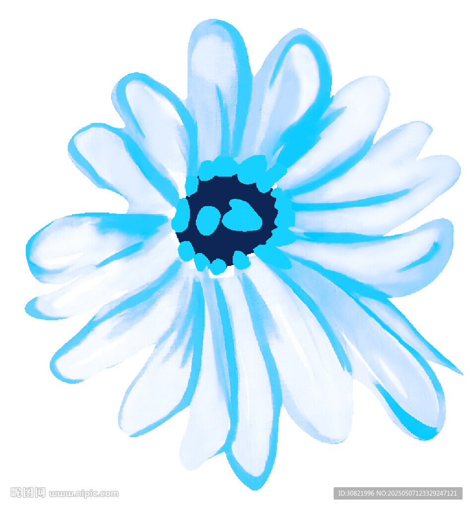 蓝色手绘雏菊花朵图案