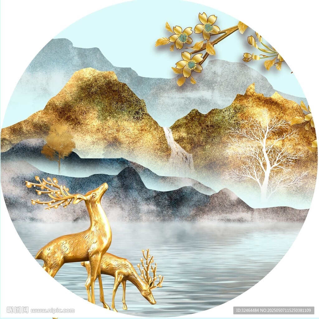 圆形金山麋鹿画