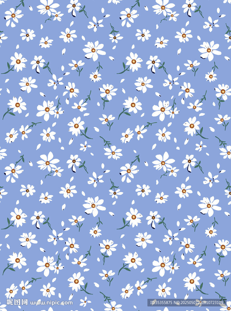 蓝色背景小雏菊碎花图案