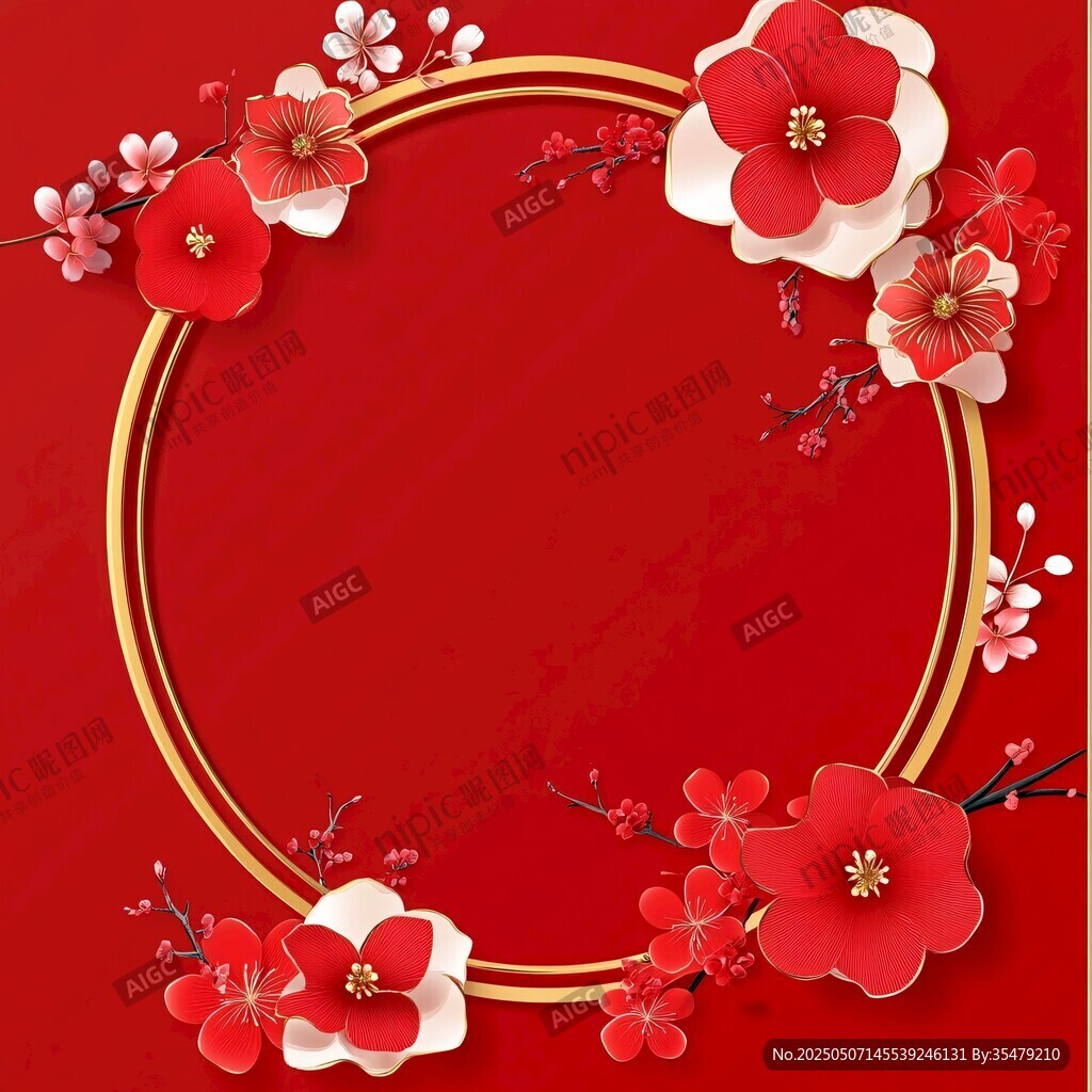 红色梅花环形喜庆装饰图