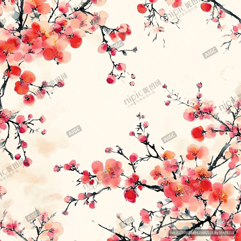 水墨红梅图