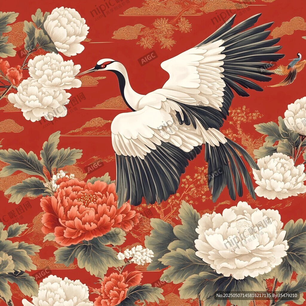 丹鹤牡丹图 中式祥瑞景致