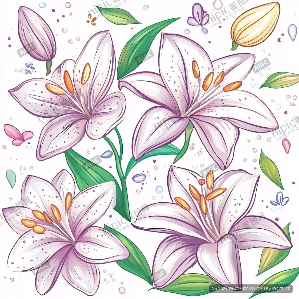 紫色百合花插画花卉图案