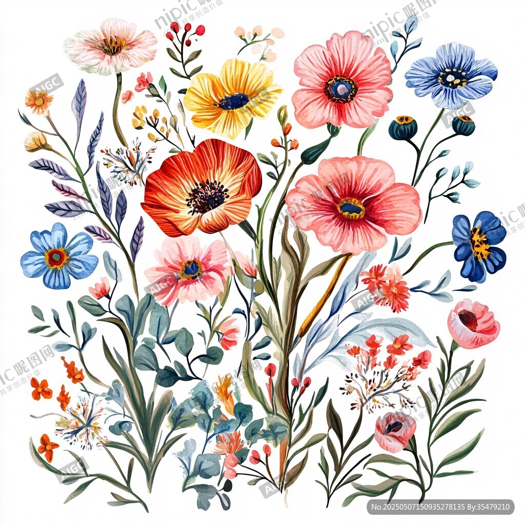 多彩手绘花卉插画作品