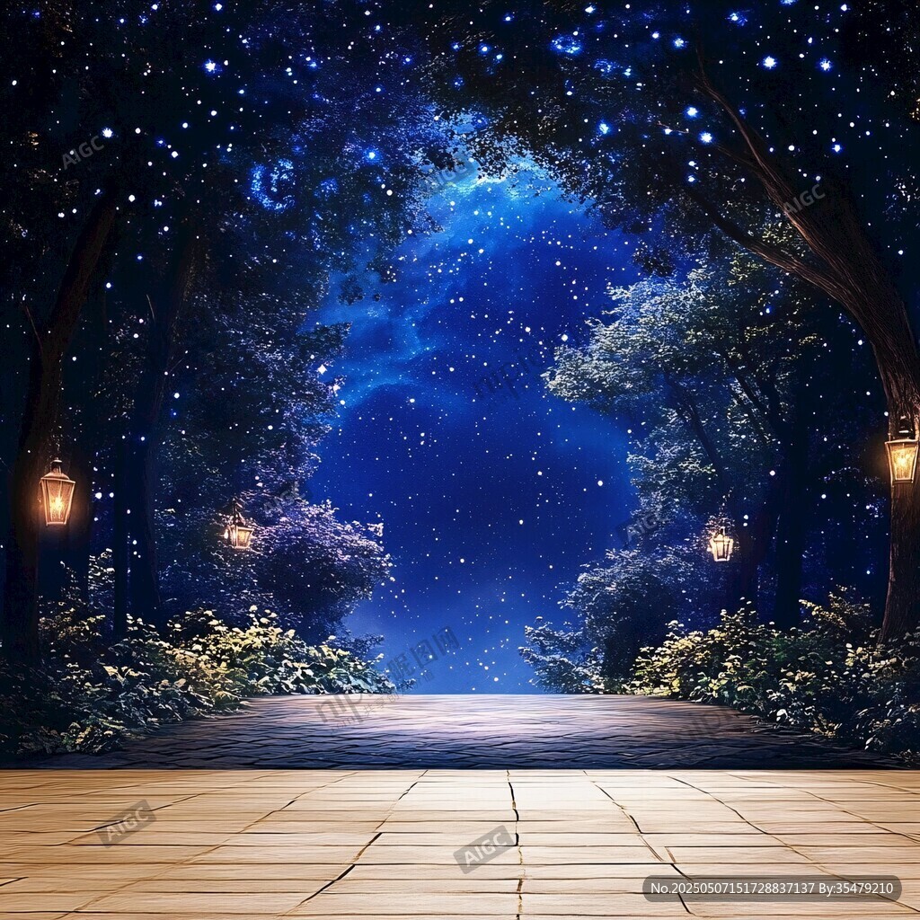 梦幻星空下的林间幽静小径