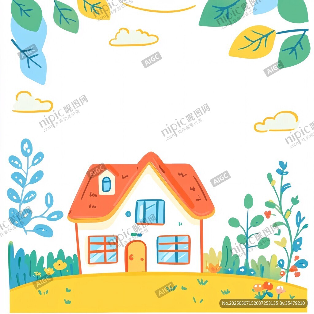 田园小屋插画 清新自然风