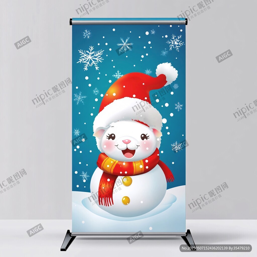 雪人小猫贺圣诞展架