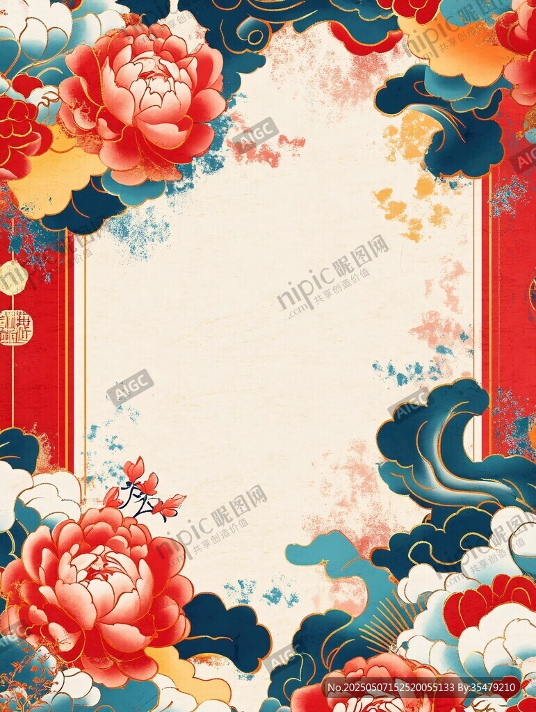 国潮风花卉边框背景图