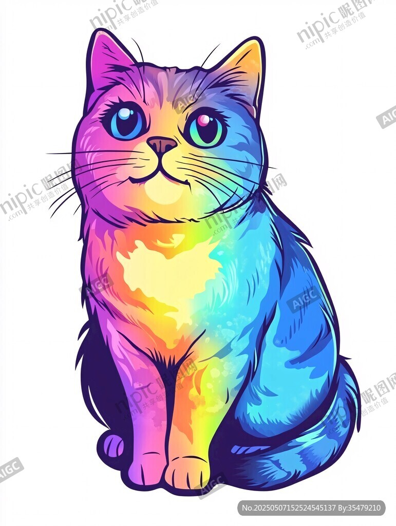 彩色梦幻猫咪插画