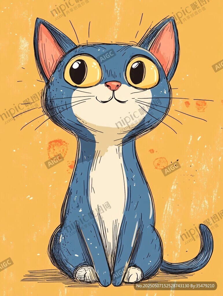 可爱蓝白猫咪插画