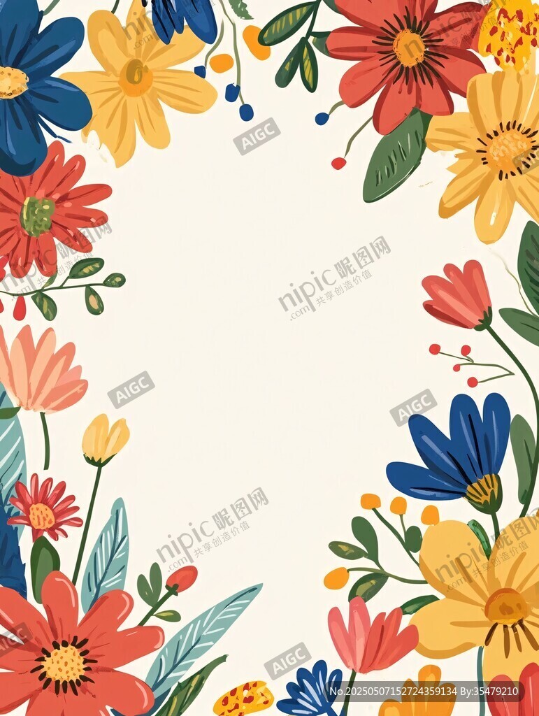 多彩花卉边框插画背景