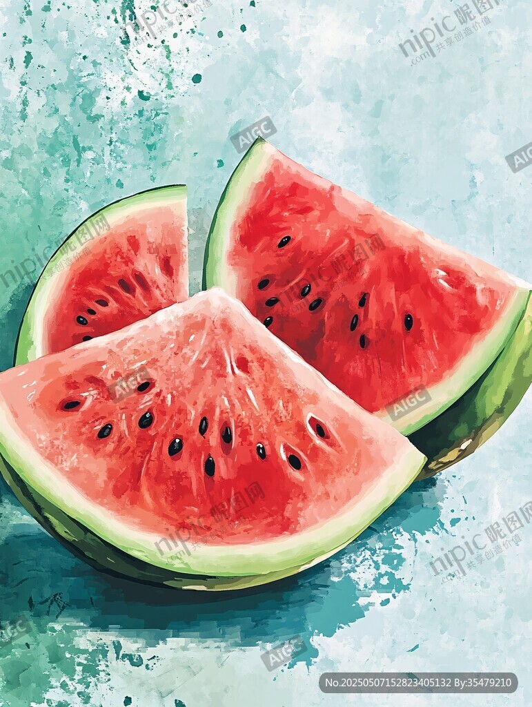 水彩画中的鲜切西瓜