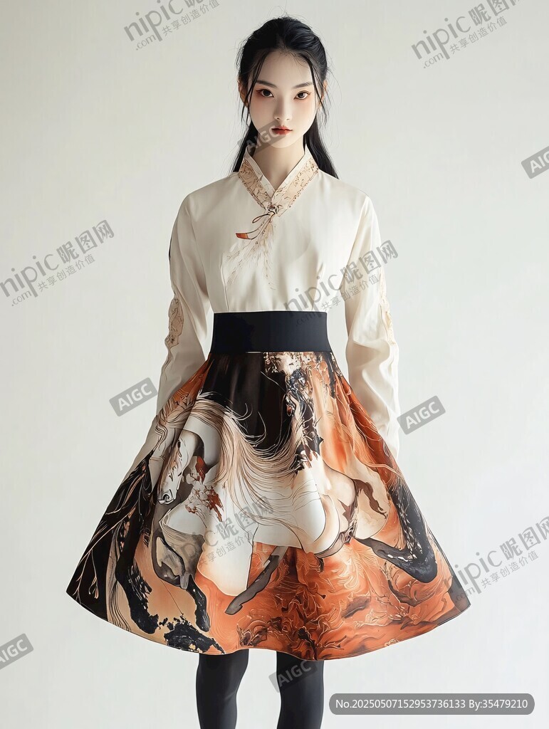 古风汉服女子展现飘逸裙摆