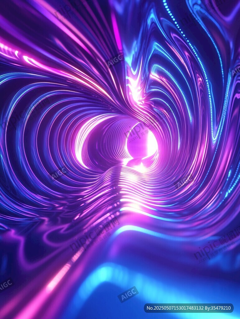 梦幻炫彩的霓虹光影隧道