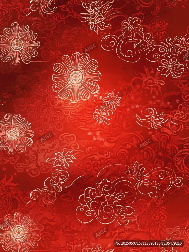 红色花卉纹理背景图案