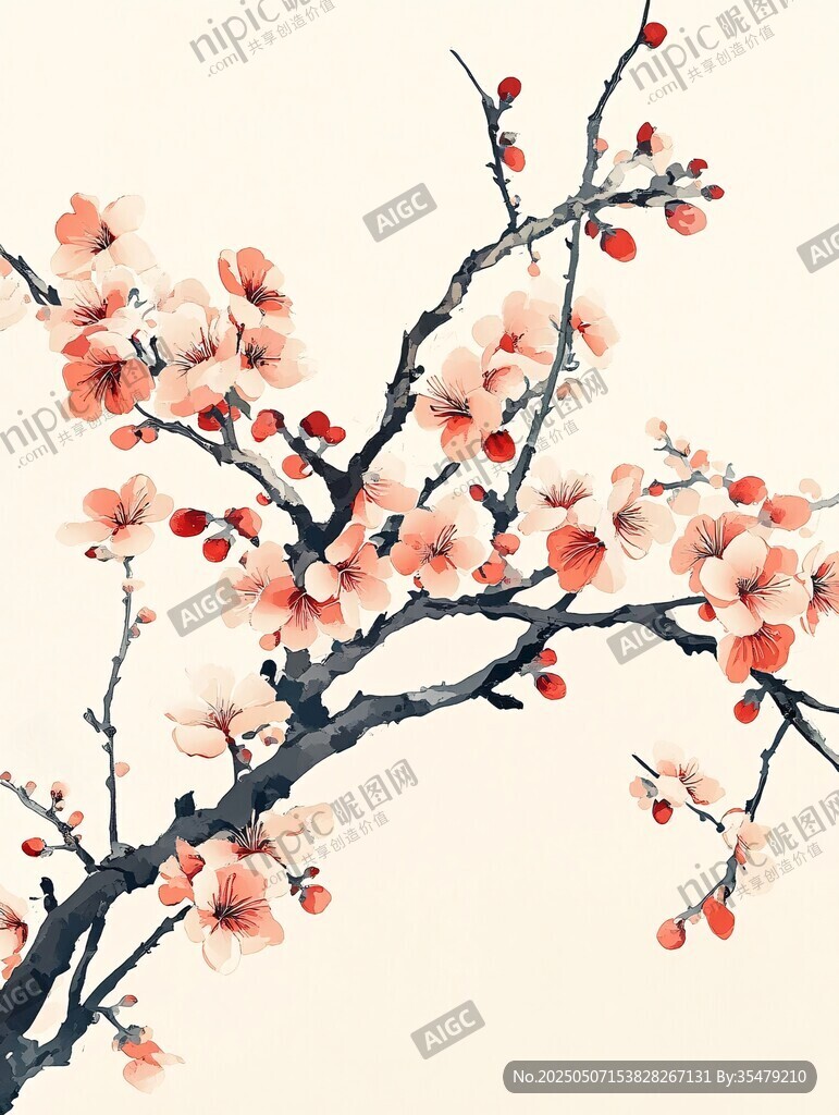 水墨梅花图 淡雅枝头春韵