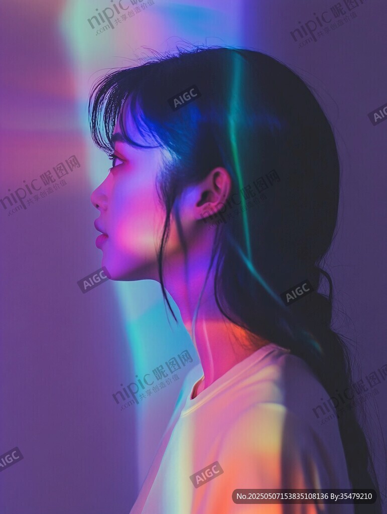 梦幻光影下的侧脸少女