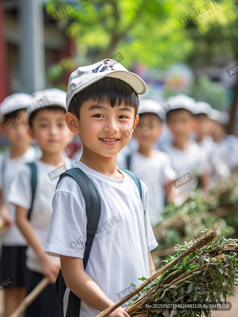 小学生户外劳动开心瞬间