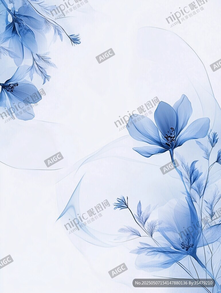梦幻蓝花水彩风背景图