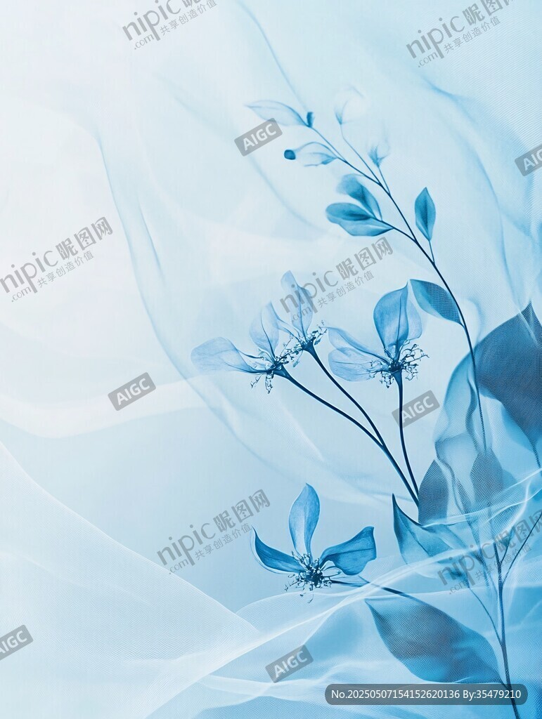 蓝调花卉梦幻薄纱背景图