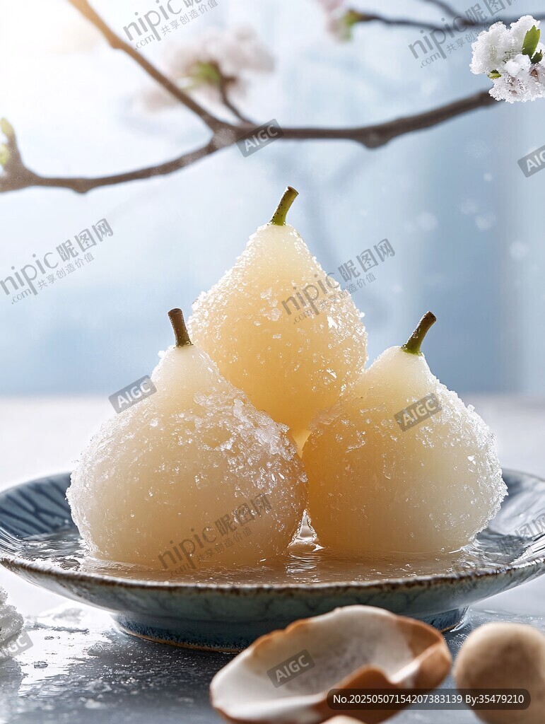 冰糖雪梨摆于素雅盘中