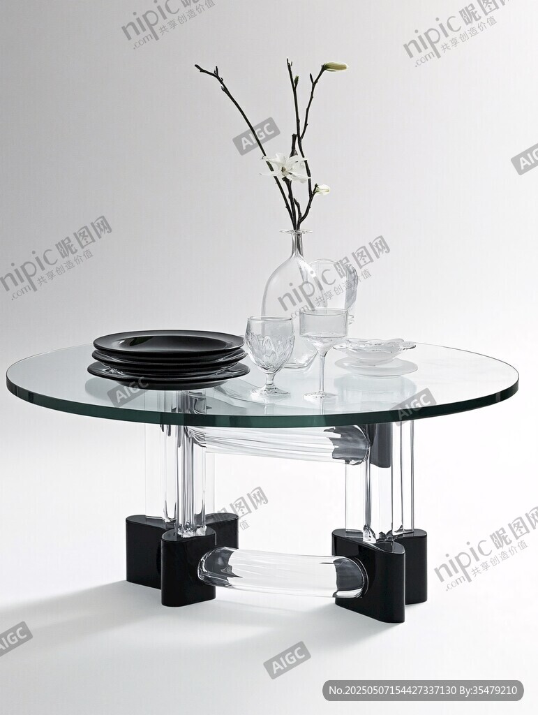 现代简约玻璃圆桌餐具摆设