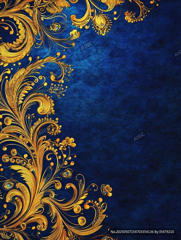 深蓝背景上的金色华丽花纹