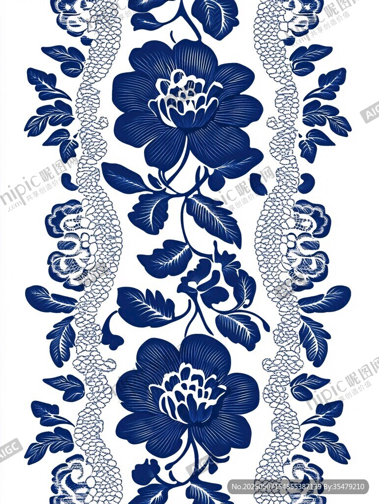 蓝白花卉中式图案纹理