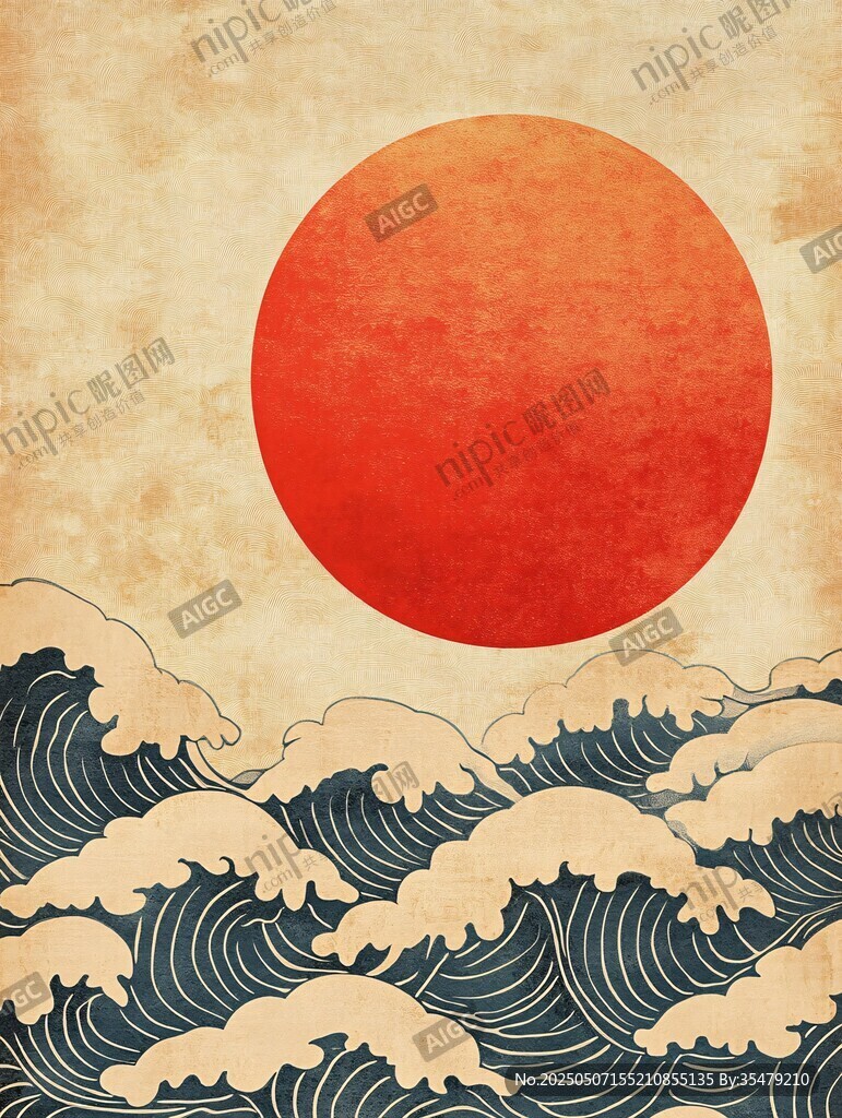 红日下的澎湃海浪