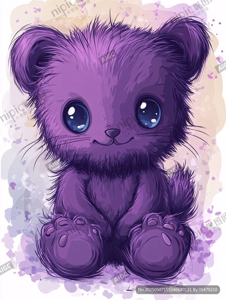 紫色萌趣小熊插画