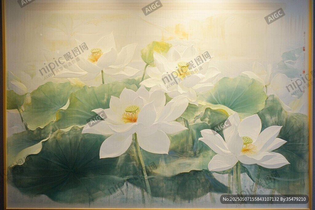 水墨荷花图 阳光映照