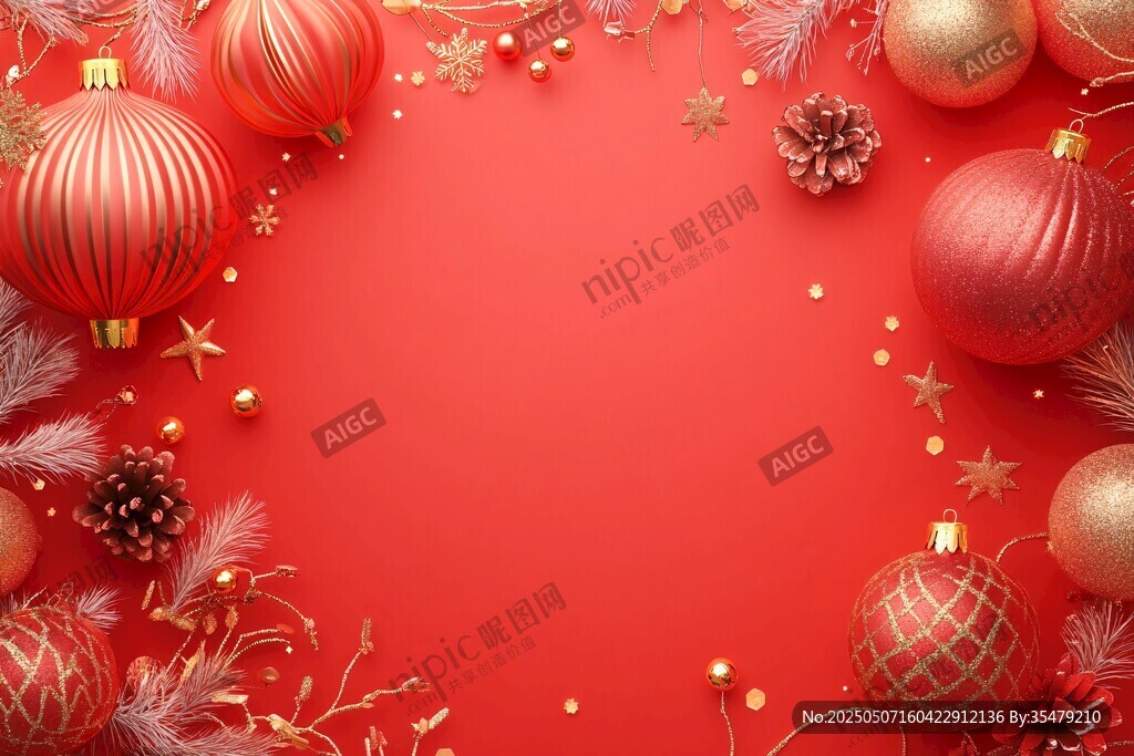 红色圣诞装饰边框背景图