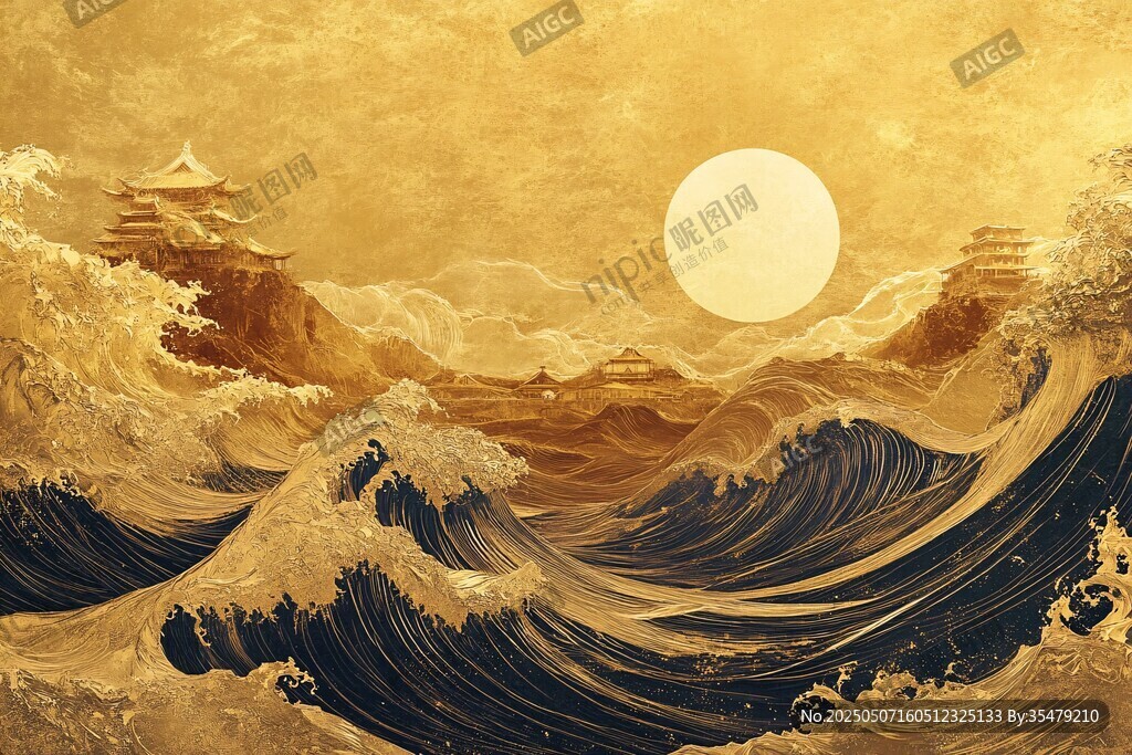 金浪映日下的壮丽山海