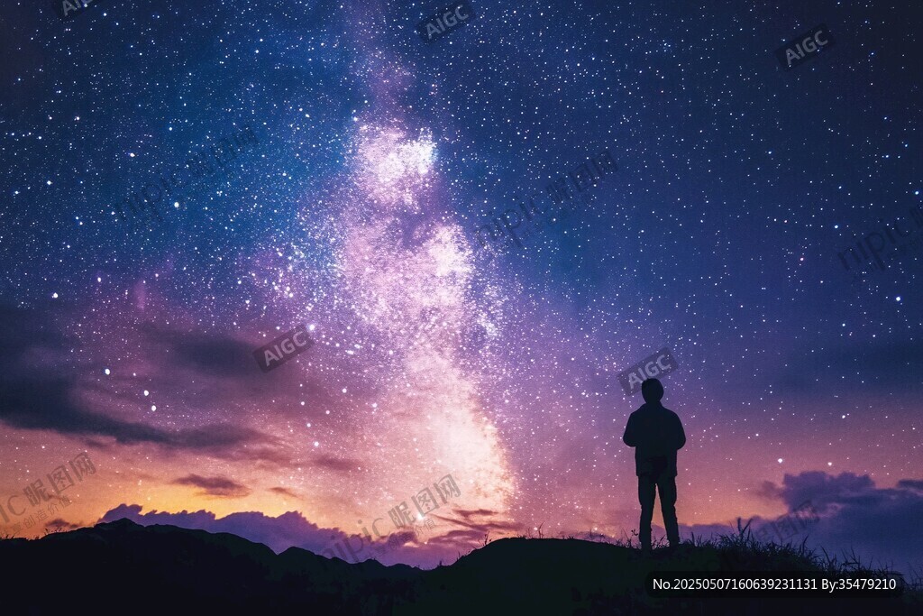 仰望星空的孤独身影