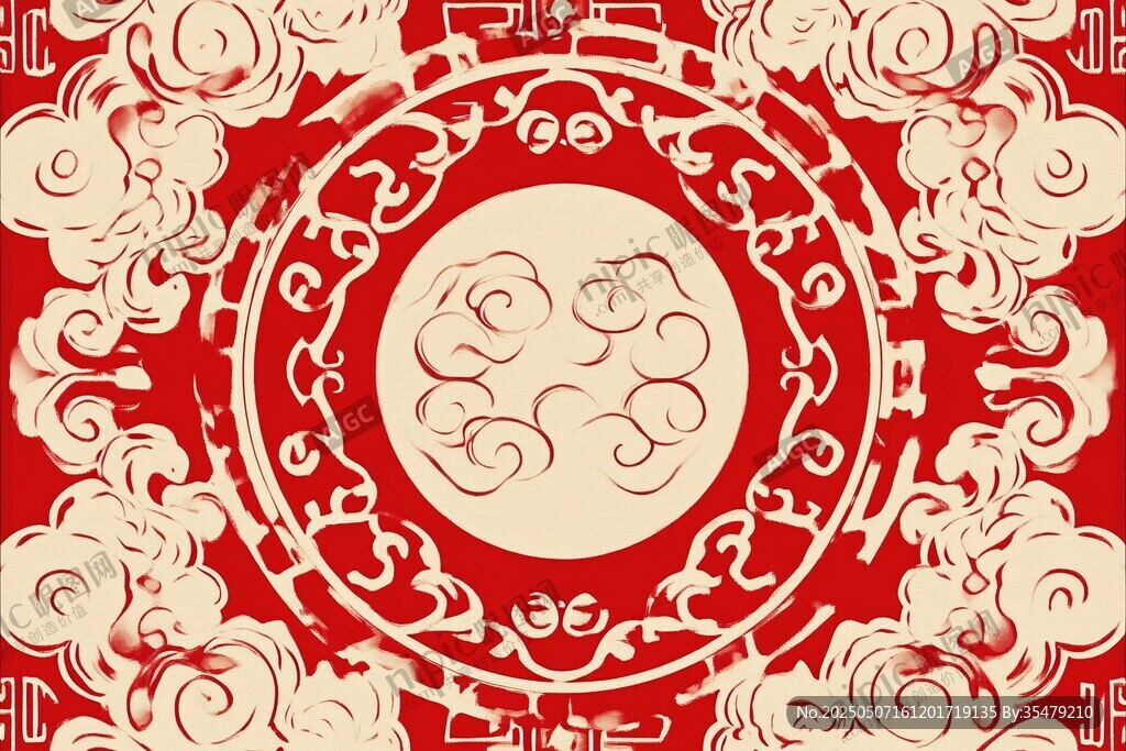 中式传统红底云纹吉祥图案