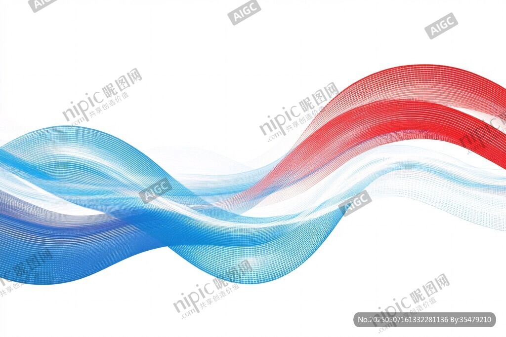红蓝飘带波浪背景图案