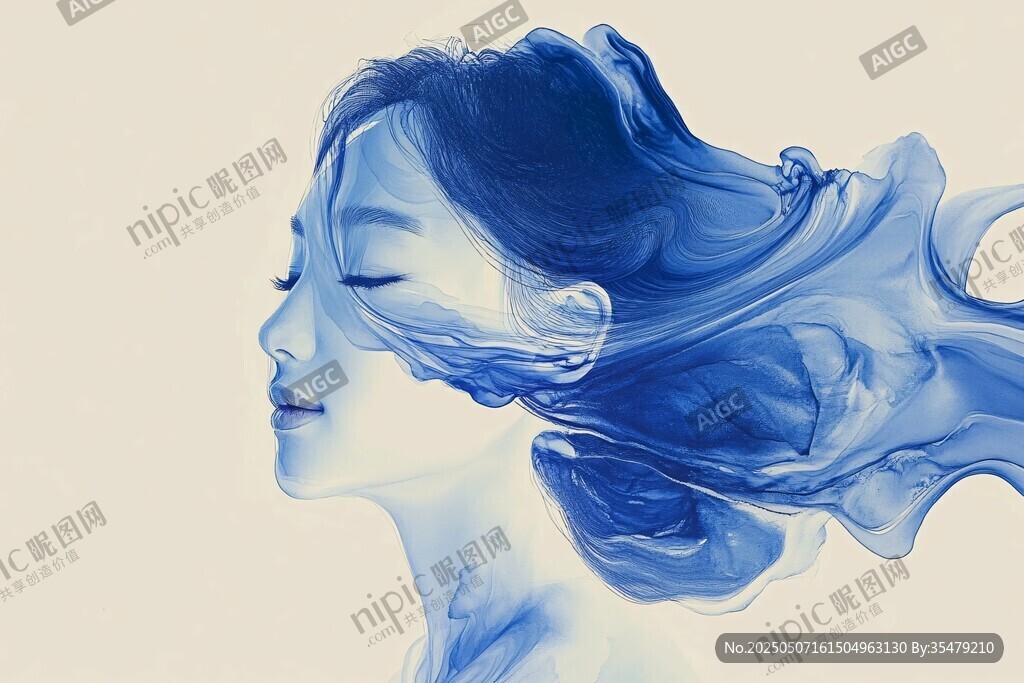 蓝色梦幻流体艺术女性头像