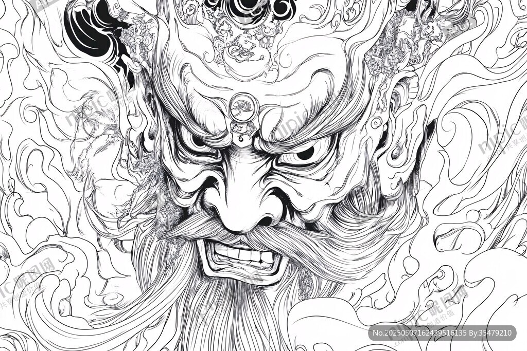 怒目威严神祗线描图