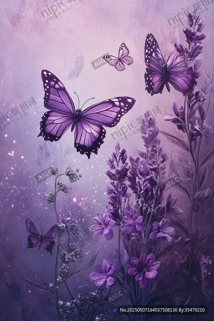 梦幻紫蝶与烂漫花丛